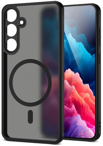 moex für Samsung Galaxy S24 Plus Hülle kompatibel mit MagSafe, Handyhülle Hardcase Stoßfest mit Kameraschutz, Translucent Back Cover, Schutzhülle Wireless Charging, Halo Case, Schwarz