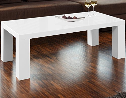 Couch-Tisch weiß Hochglanz aus MDF 120x60cm recht-eckig | Lucky | Schicker Wohnzimmer-Tisch in Angesagter Hochglanz Lackierung Weiss 120cm x 60cm