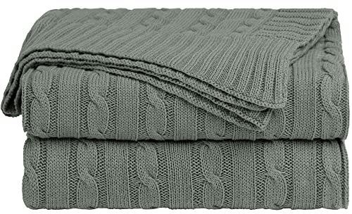 sourcing map Soft 100% Cotton Knitted Throw Blanket for Sofa and Couch, Lightweight Cable Knit Blanket, Home Decorative Blanket, Grey, 50 x 60