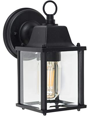 MiniSun | Modern IP23 Rated Black Metal and Glass Outdoor Security Wall Light Lantern | Outdoor Wall Lights, Home Décor & Improvement Essential | Includes Bulb [2700K Warm White] | Mains Wired