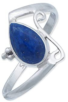 mantraroma Damen Ring Silber mit Stein Lapis Lazuli Edelstein blau schlicht groß modern