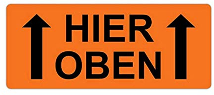 Hinweis-Etiketten als AufkleberHIER OBEN! W-037-1000 - 65x27 mm - Rot leuchtend - 1.000 Stück/Rolle