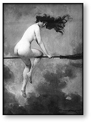 WJWGP Hexenreiten Besenstiel Vintage Poster Abstrakt Leinwand Wand Bilder Kunstdruck Gothic Bild Okkult Halloween Home Deko Wandbilder 50x70cm No Frame