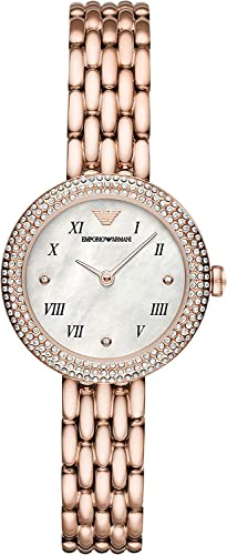 Emporio Armani Uhr für Damen , Zweizeiger Uhrwerk, 30mm Rose Gold Edelstahlgehäuse mit Edelstahlarmband, AR11355