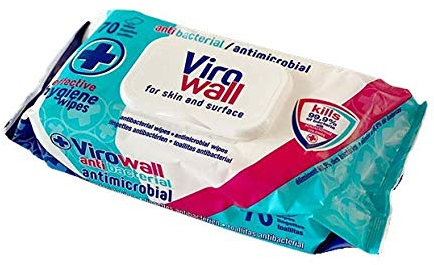 VIROWALL Antibacterial/Antimicrobial Wipes for Skin and Surface X 12 Packs