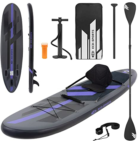 ECD Germany Aufblasbares Stand Up Paddle Board mit Kajak Sitz | 320x82x15 cm | Schwarz | PVC | bis 120kg | inkl. Pumpe Tragetasche Zubehör | SUP Board Paddling Board Paddelboard Surfboard Sitzfunktion