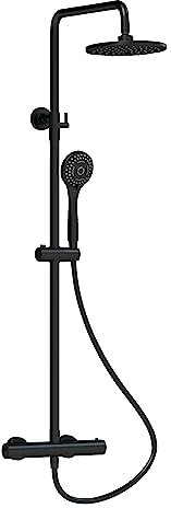 Nuie JTY475 Modern Bathroom Round Thermostatic Bar Shower with Telescopic Kit with 3 Function Handset, Matt Black