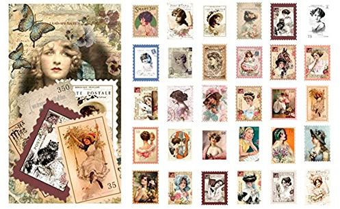 Zonster Vintage Briefmarkenmädchen, Zum Versiegeln, Retro Dekoration, Notebook Tagebuch-Album-zeitschriften DIY Arts and Crafts 60-TLG