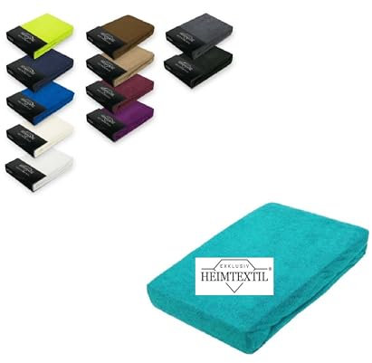 EXKLUSIV HEIMTEXTIL Sábana bajera de rizo, marca 200 x 220 cm, 80% algodón, 20% poliéster, certificado Öko – Tex, calidad de marca, altura del colchón hasta 35 cm, color turquesa