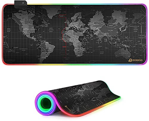 DORRISO Alfombrilla de Ratón RGB Extra Grande XL 800x300x4mm RGB Gaming Alfombrilla Raton Impermeable con Base de Goma Antideslizante para Gamers Ordenador PC y Laptop Mapa