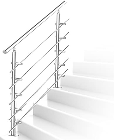 Jiubiaz Treppengeländer Edelstahl 160cm mit 5 Querstreben Innen und Außen Handlauf Geländer für Brüstung Balkon