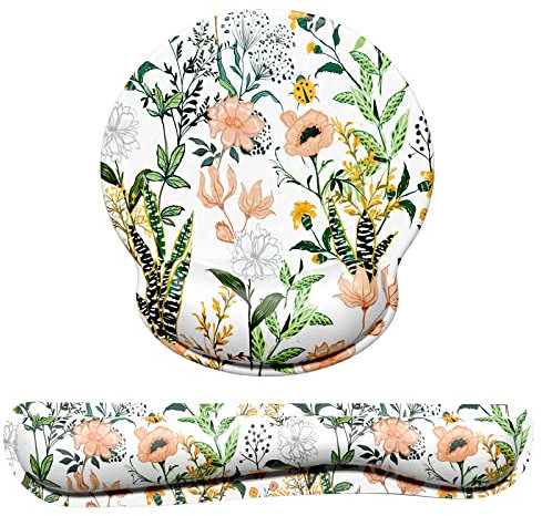 Dapesuom Keyboard Wrist Rest and Mouse Pad with Wrist Support, Memory Foam Wrist Rests for Keyboard and Mouse Set, Ergonomic Wrist Pad with Non Slip Base for Easy Typing & Pain Relief, White Floral