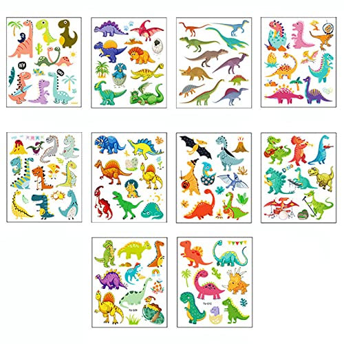 Temporary Tattoos for Kids, Boys & Girls - 10 Sheets Waterproof Dinosaur Stickers - Children's Party Bag Filler With Cartoon Theme