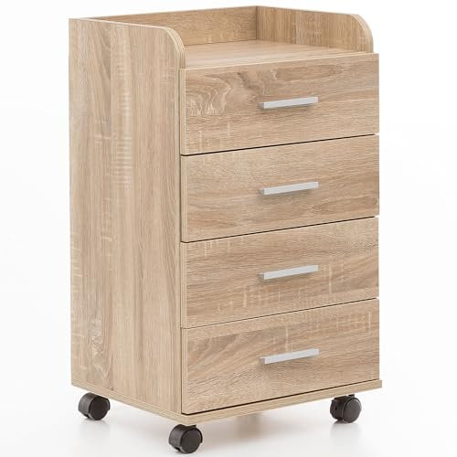 tinkaro Rollcontainer eckig BENUSH Massiv-Holz Sonoma Rollschrank Braun