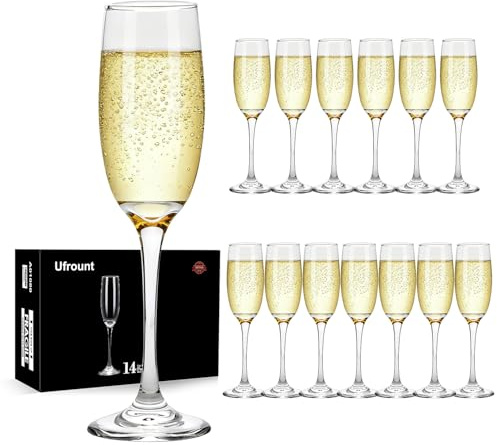 Ufrount 6oz Champagne Flute, Clear Champagne Glasses Set of 14