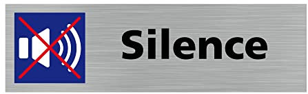 Pictogramme SILENCE (Q0378). Signalisation Porte - 170 X 50 mm - Autocollant souple ou plaque alu brossé 2mm. - Plaque aluminium brossé - Plaque aluminium brossé -
