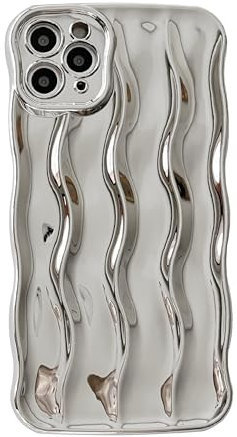 Caseative Water Ripple Pattern Curly Wave Frame Soft Compatible with iPhone Case (Silver,iPhone 11 Pro Max)
