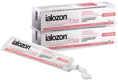Gemavip Ialozon Rosa Dentifricio 75 ml con sale kosher, olio d'oliva ozonizzato lattoferrina, lisozime (confezione da 2)