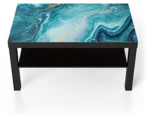 DEQORI Glastisch | schwarz groß 90x50 cm | Motiv Meer aus Marmor | ausgefallener Beistelltisch aus Glas | Hochglanz Couchtisch fürs Wohnzimmer | moderner Couch Tisch mit Design