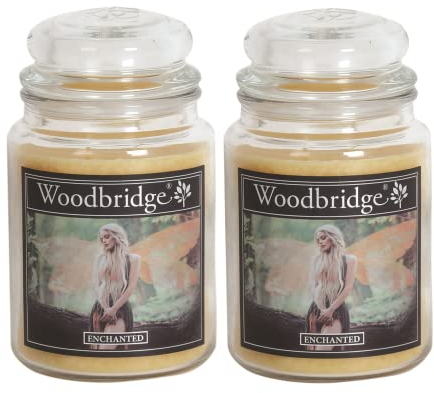 Woodbridge Große Duftkerze im Glas mit Deckel | 2er Duftkerzen Set Enchanted | Duftkerze Floral | Kerzen lange Brenndauer | Raumduft für Zuhause | Kerze 2 Docht