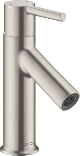 hansgrohe AXOR Starck Einhebel-Waschtischmischer 80 mit Hebelgriff für Handwaschbecken mit Zugstangen-Ablaufgarnitur, 10102800, Farbe: Edelstahl Optic