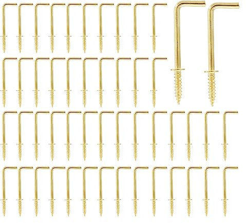 Hitefu 50 ganci a vite autofilettanti a forma di L, 1-1/4 pollici in acciaio al carbonio dorato a 7 forme ganci ad angolo retto