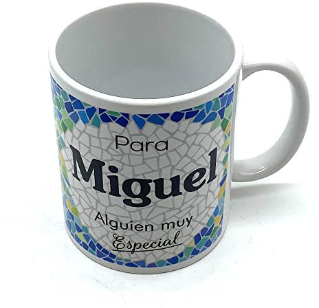 PLUS HOME Taza personalizada con nombre. Regalos personalizados con nombre y texto. Tazas con frases originales.MIGUEL