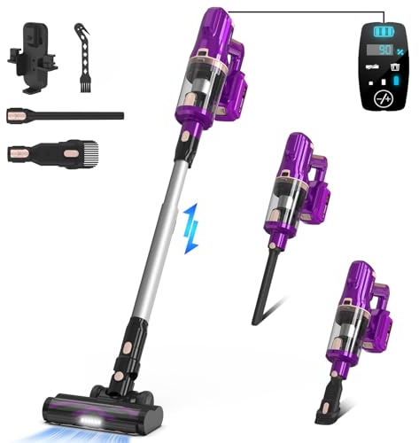 YISORA Akku Staubsauger 33000Pa mit Touchscreen, Staubsauger Kabellos beutellos 8 in 1 bis zu 55 Min, Abnehmbarer Akku, Handstaubsauger Akkustaubsauger mit Licht für Teppichen, Hartboden, Tierhaare