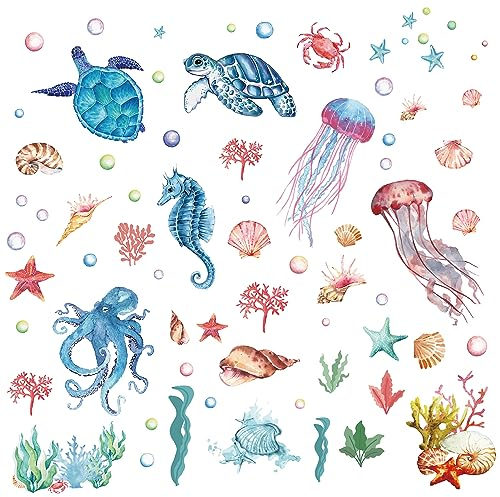 CRASPIRE 8 Foglio 8 Stili Adesivi per Finestra Oceano Adesivi Medusa Stelle Marine Adesivi per Finestra Animali Marini Decorazioni da Parete Decalcomanie per Aula Camera da Letto Soggiorno Finestra