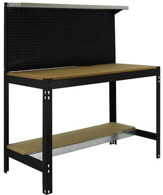 SimonRack Etabli d’Atelier, Capacité de Charge 400 kg, 1445x910x610 mm, Panneau Perforé avec 1 Étagère, Table de Travail Bricolage, Anthracite/Bois - BT3