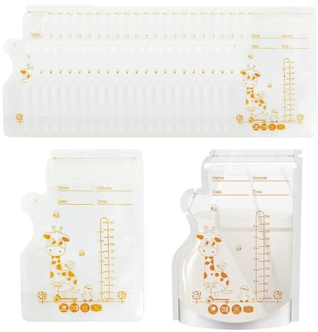 50 piezas de bolsa de almacenamiento preesterilizada, bolsa de almacenamiento de leche materna, bolsa de congelación de leche de 250 ml, bolsa de almacenamiento fresca con escalera, cremallera doble