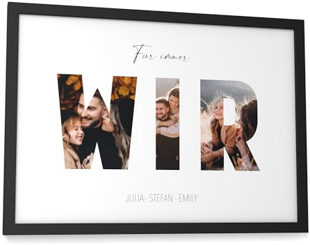 Papierschmiede® WIR personalisiertes Bild mit Fotos - A4 im Bilderrahmen - Geschenke für Frauen - Geschenke für Männer - Personalisiertes Geschenk Paare Partner Fotodruck Weihnachten Valentinstag
