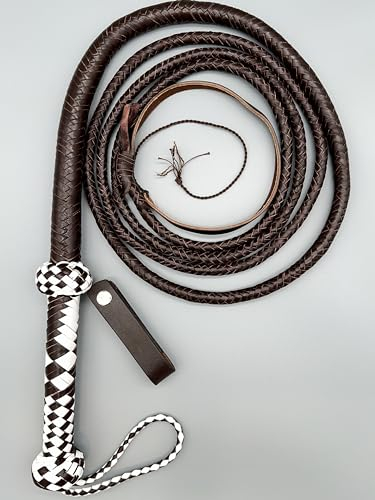 Generisch Echte Bullenlederpeitsche Bullwhip in Weiß/Braun in 3-8FT, handgemacht mit 12 Stränge (6FT ~ 183cm)