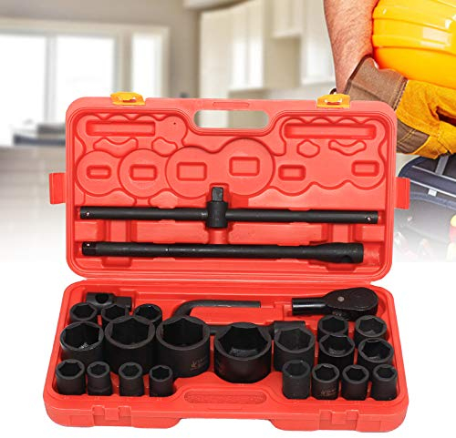 Juego de llaves de vaso, 26 piezas, 3/4 y 1 pulgadas 21-65 mm, llaves de vaso para coche, caja de llaves de carraca, con carraca, adaptador, barra de extensión, barra deslizante, etc
