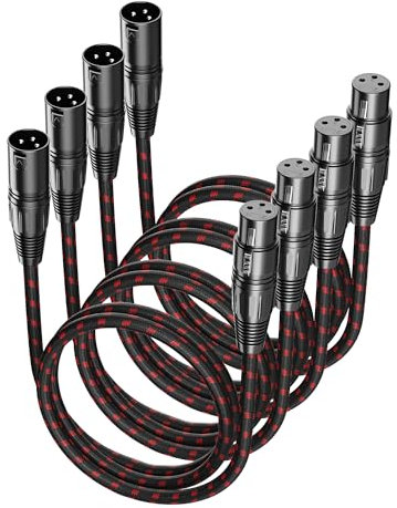 VANDESAIL XLR Cables 3 FT 4 Pack, XLR Microphone Cable Male to Female, Nylon Braided, Compatible with Microphones, Mixer, Speaker Systems and More, Black-Red