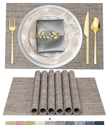 ARTAND Platzsets Abwaschbar 6er Set Vinyl Tischsets für Esstisch Küchen Platzset Dauerhaft PlatzdeckenTischzubehör -6er Set, 02 Karamell