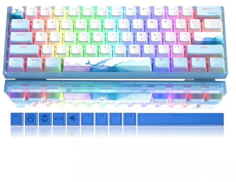 LQXQ WK61 Mechanische Tastatur 60%, Gaming-Tastatur verkabelt, Hot-Swap-Tastatur RGB mit PBT Blue Sea Tastenkappen für Gamer PC Windows - Linearer roter Schalter