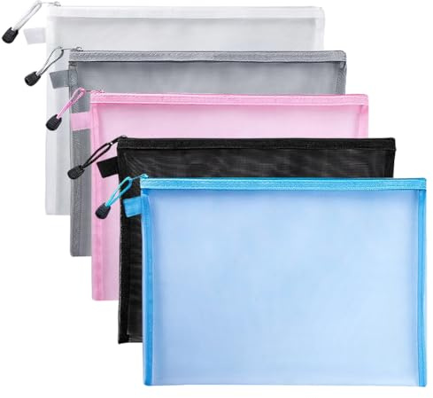 Dokumententaschen mit Reißverschluss, A4, Nylon, Netzstoff, Dokumententaschen, große Aufbewahrungstaschen, Dokumenten-Organizer, Taschen, Ordner, Heimbürobedarf, 5 Stück