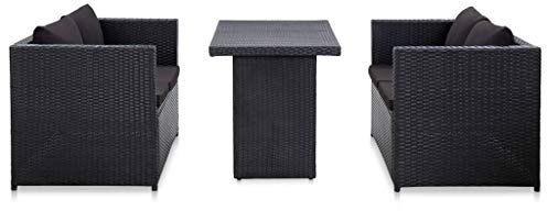 QJBSAVVA 3-TLG Garten-Lounge-Set, Schlafsessel mit Bettfunktion Bodensofa Sofa mit Schlaffunktion Schlafsofa Geeignet für Innenhof Parks Outdoor Flur mit Auflagen Poly Rattan Schwarz
