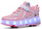 Jungen Mädchen Rollschuhe Schuhe Mit 4 Rollen Skateboardschuhe, Verstellbar Jugend Schuhe mit Rollen und LED Licht, Multifunktionale Sportschuhe Outdoorschuhe für Kinder Erwachsene…-Rosa||41