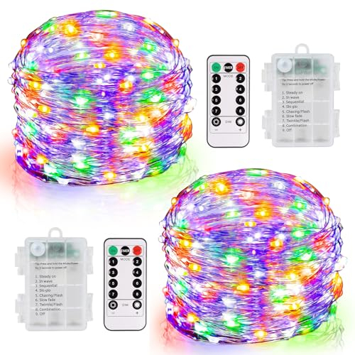 DBFAIRY Lichterkette Batterie, 2x10M 100 LED Lichterkette Batterie mit Fernbedienung 8 Modi und Timer, Wasserdicht Lichterkette Draht für Innen Außen Party Hochzeit Weihnachten Deko (Mehrfarbige)