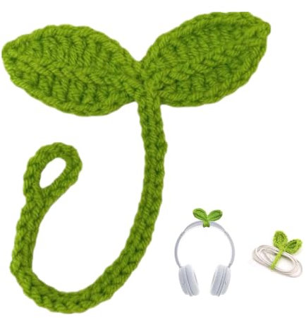 Fermacavo a forma di germoglio di foglie all'uncinetto, fatto a mano, accessorio per cuffie, accessorio per cuffie a foglia, fascetta multifunzione e carina, segnalibro per piante da lavoro a maglia,