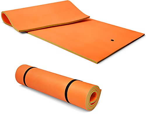 HOMASIS 350 x 180 cm Wasserhängematte für 4-6 Personen, aufrollbare Schwimmmatte bis zu 400 kg, schwimmende Wassermatte aus XPE-Schaum, Wasser Hängematte für Meer, Pool & See (Orange, 350 x 180 cm)