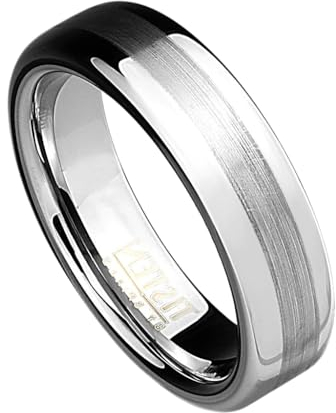 Paula & Fritz® Ring Herren Silber TISTEN Titan-Wolfram Größe 70 (22,3) 6-mm Ringbreit-e Partnerring Ehering Band-Ring Inlay Damen-Ring Matt Gebürstet