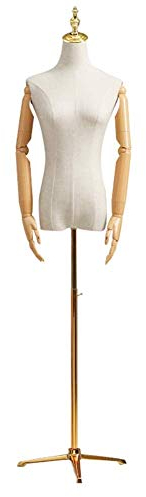 Goldfarbener weiblicher Schaufensterpuppen-Torso, stehende kleine Schneiderpuppe mit Armen und Stativständer, verstellbar von 140–175 cm
