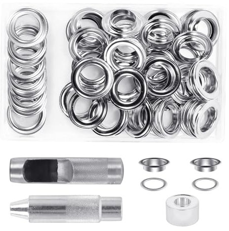 Lot de 50 outils à œillets de 20 mm avec outils de réglage et boîte de rangement pour rideaux en tissu, travail du bois, kits d'œillets de fixation pour bâches
