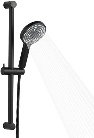OFFO Shower Slide Bar with 6 Modes Shower Head Set, 1.5m Stainless Steel Hose,Adjustable 60cm Riser Rail and High Pressure Handheld Showerhead,Matte Black