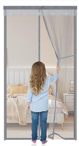 Zanzariere Magnetiche per Porte Finestre 130x240cm,Grigio,Tenda Anti Insetti e Zanzare con Rete Fine, Calamite Incorporate, Facile da Installare, Ideale per Balcone,Terrazza e Cantina