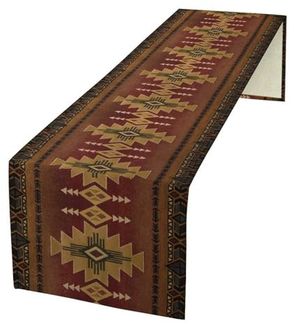 Aztekischer Vintage-Tischläufer, Südwesten, Ethno-Stil, Bohemian-Design, Retro-Geometrie, dreieckig, Garten, Bauernhaus, Esstisch, Dekoration für Wohnzimmer, Küche, 33 x 91,4 cm