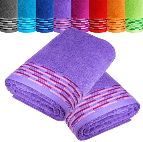 Lashuma 2er Set Duschhandtücher Lila, Lugano Flauschige Handtücher 70x140 cm